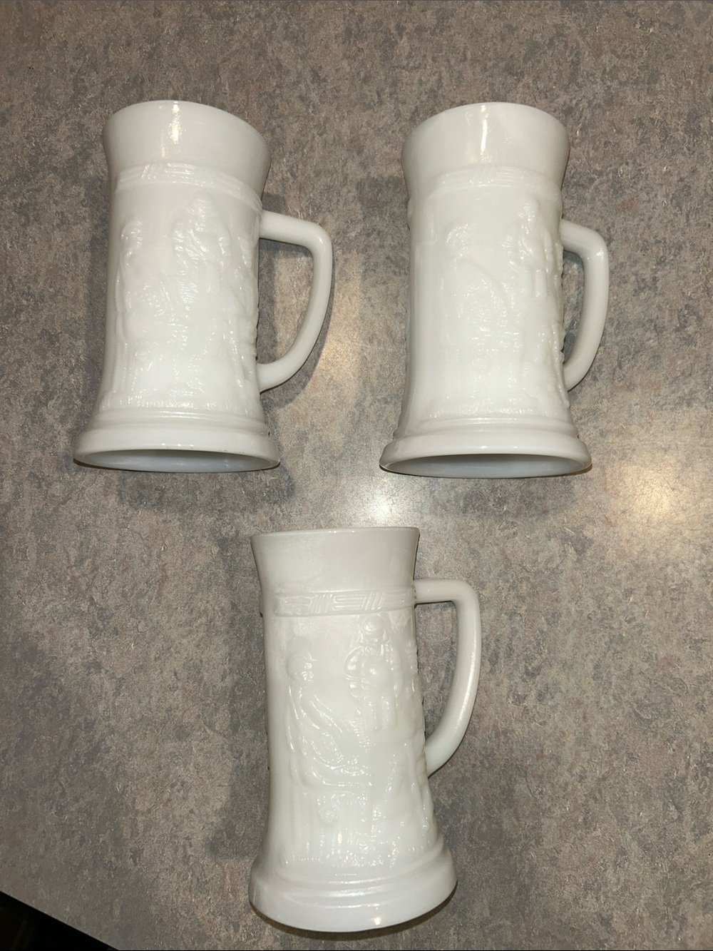 White Embossed Ceramic Mug - Set of 3
